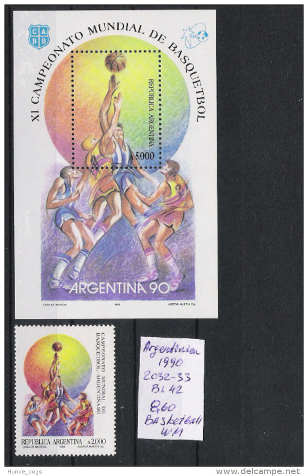 Argentinien Argentina 1990 Mi# 2032 Bl. 42 ** MNH Sport Basketball - Basketball