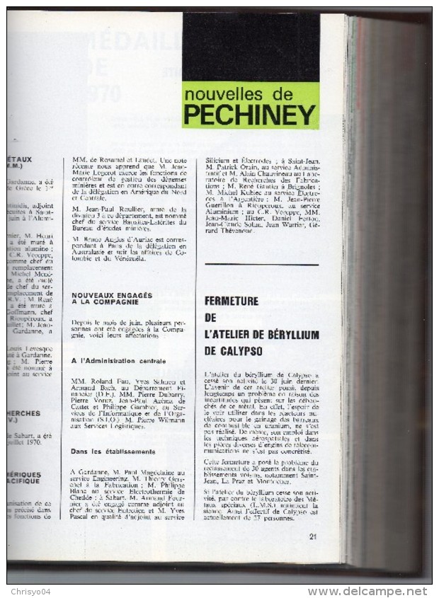 Livre Reliure De 17 N° Pechiney Le Bulletin Usines Argentiere La Bessée Chedde Gardanne Auzat Sabart 1970 à 1972 - Science