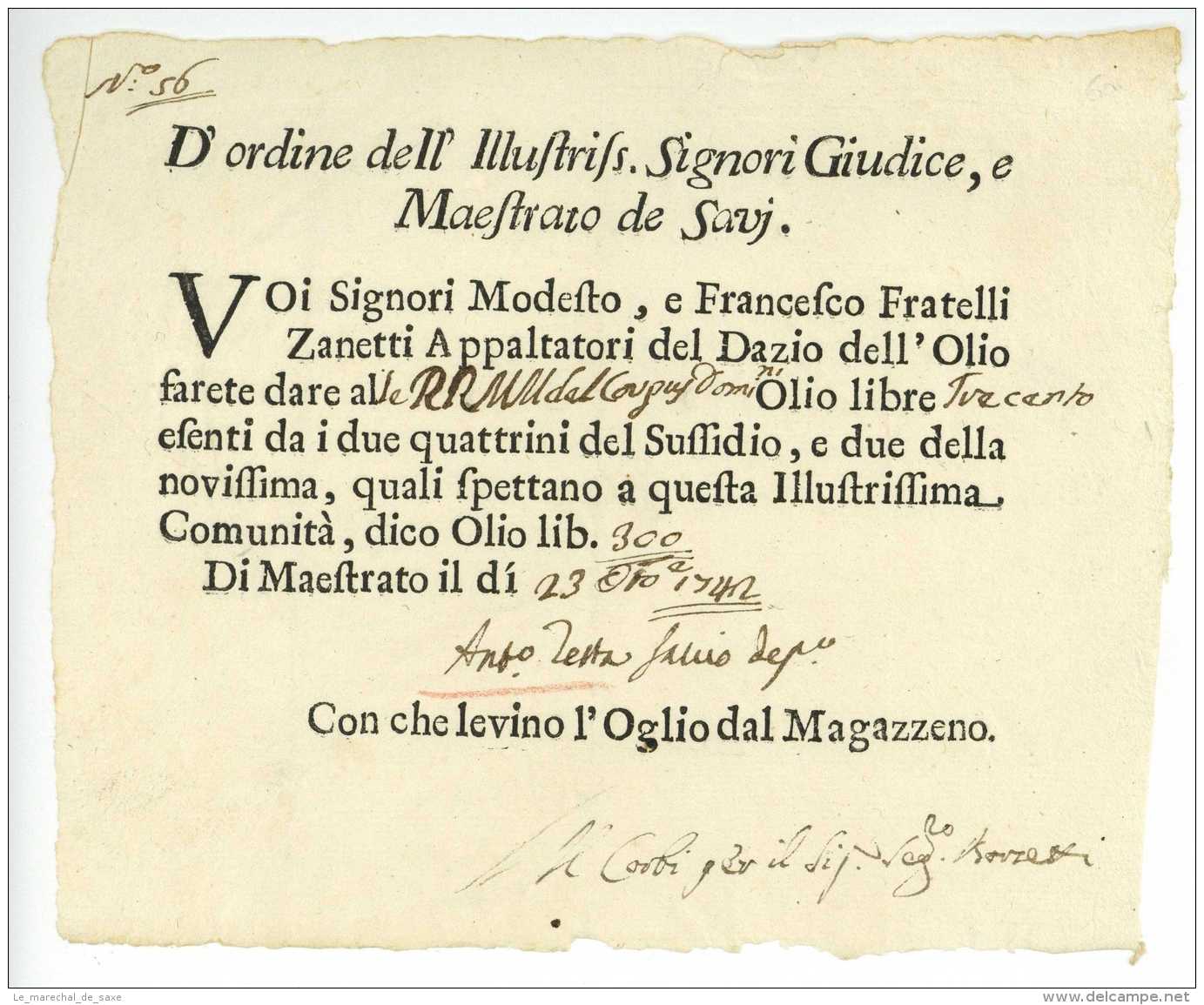 SAVI Italie 1742 - Document - Documenti Storici