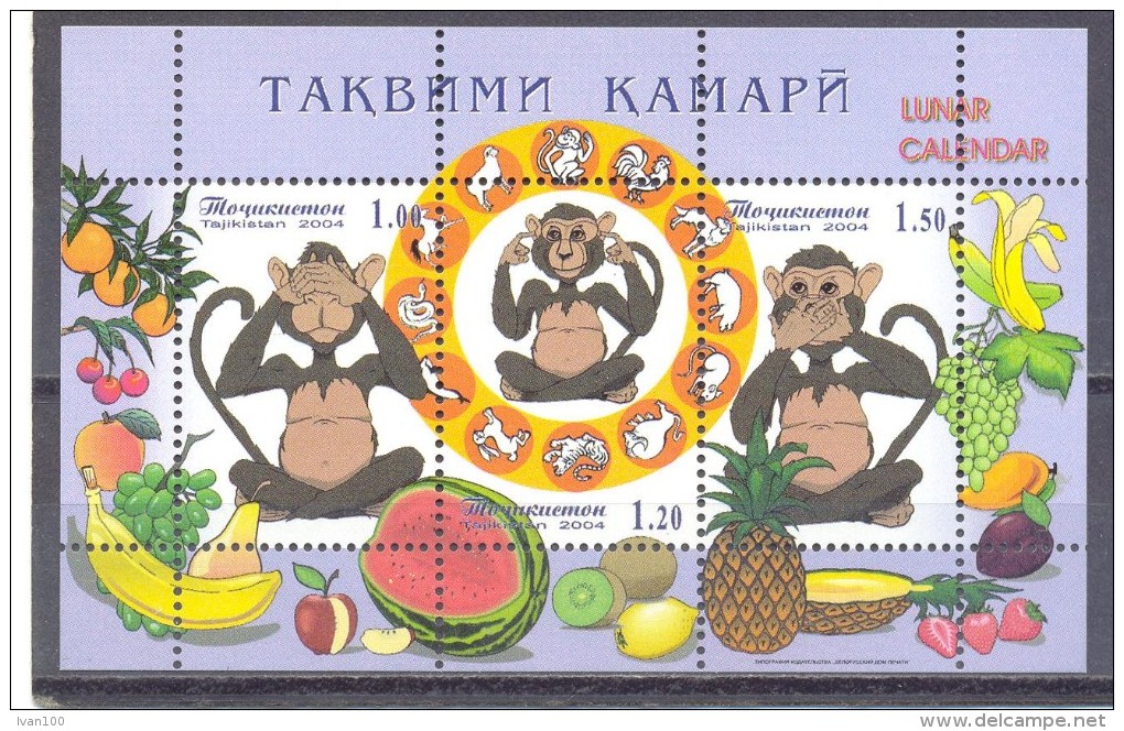 2004. Tajikistan, Year Of The Monkey, S/s, Mint/** - Tadjikistan