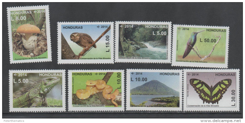 HONDURAS, 2014,MNH,CONSERVATION, BIRDS, OWLS,REPTILES, SNAKES, IGUANA, MOUNTAINS, WATERFALLS, MUSHROOMS, BUTTERFLIES, 8v - Snakes