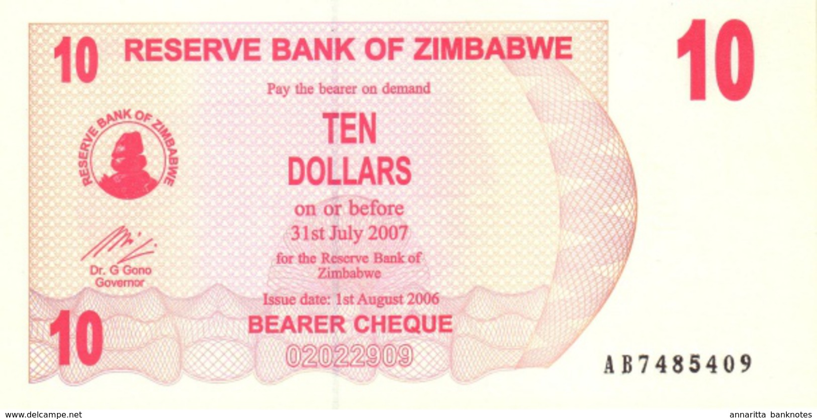 ZIMBABWE 10 DOLLARS 2006 P-39 UNC  [ZW130a] - Zimbabwe