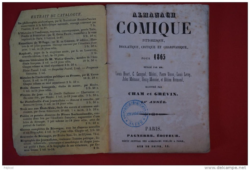 ALMANACH COMIQUE Pittoresque, Drolatique, Critique Et Charivarique Illustré Par Cham Et Grévin, 1865, 24me Année - 1801-1900
