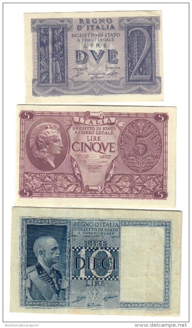 2 LIRE 1939 SUO + 5 LIRE 1944 SPL + 10 LIRE 1938 N.C. BB  LOTTO 1411 - Colecciones