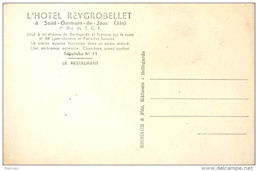 -ref M435 - Ain - Saint Germain De Joux - St Germain De Joux - Hotel Reygrobellet - 1er Prix Du T.c.f. - Hotels - - Non Classés