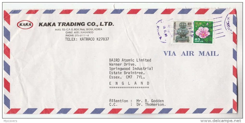 South KOREA Kaka Co To BAIRD ATOMIC GB Air Mail Cover Stamps Nuclear Energy Medicine - Korea, South