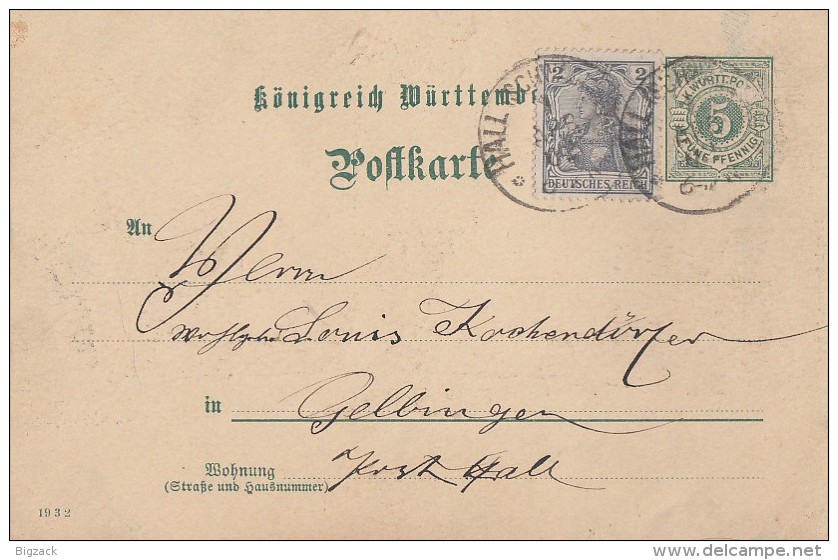 Würrtemberg Privat-GS Mit Zfr. DR Minr.68 Hall 1.4.02 - Sonstige & Ohne Zuordnung