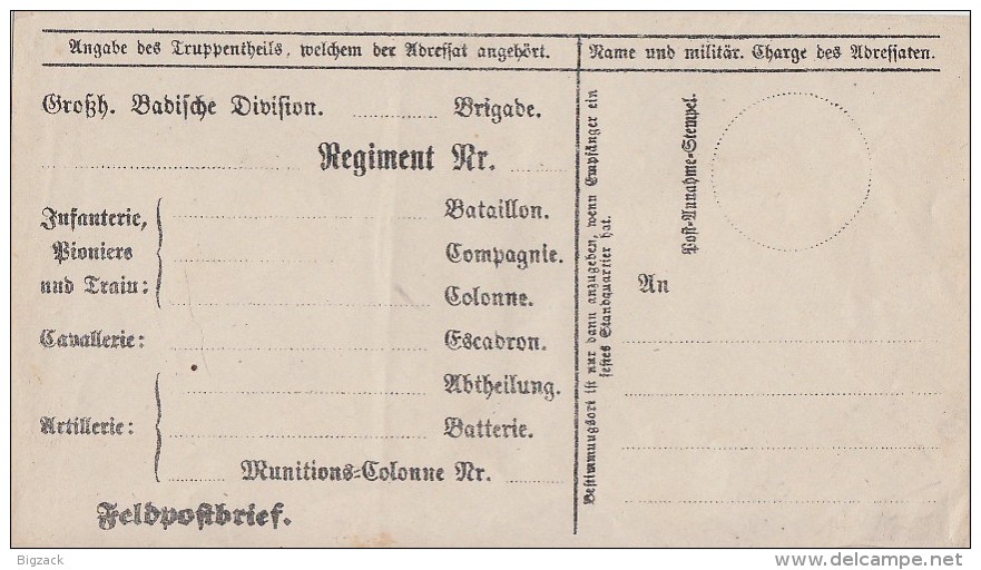 Baden Vordruck Eines Feldpostbriefes Postfrisch - Briefe U. Dokumente