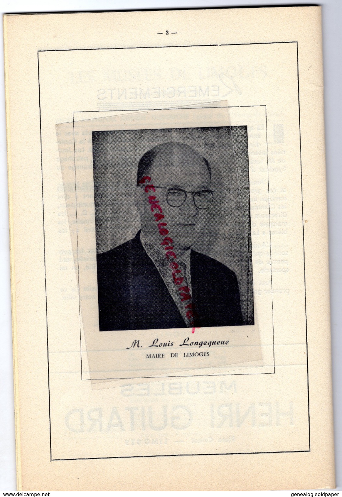 87 - LIMOGES - FOLKLORE 1957-LONGEQUEUE- AURILLAC-COLMAR-ST PE DE LEREN-NIMES-CHAROLLES-MALINES-QUIMPERLE-BAYONNE - Documents Historiques