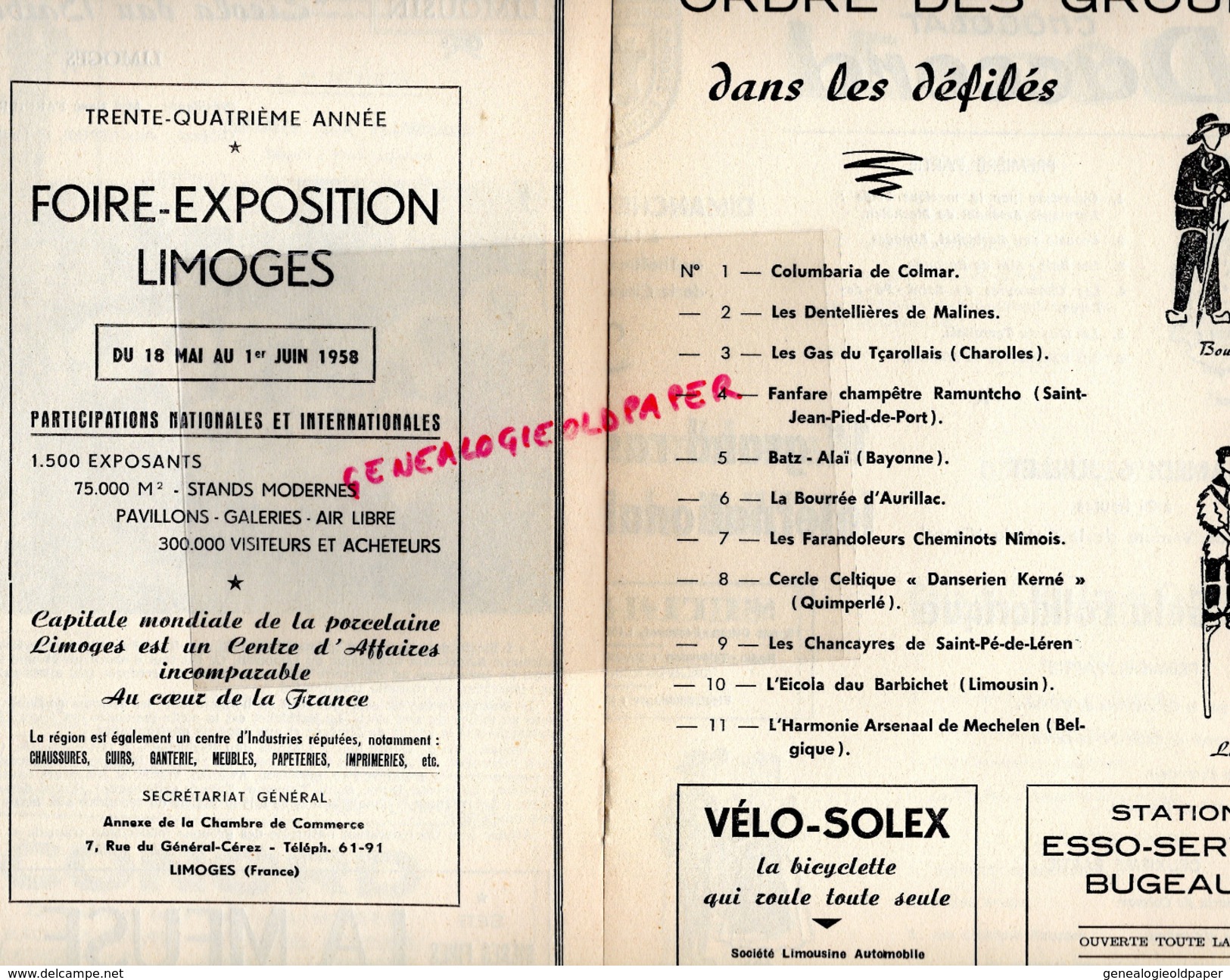 87 - LIMOGES - FOLKLORE 1957-LONGEQUEUE- AURILLAC-COLMAR-ST PE DE LEREN-NIMES-CHAROLLES-MALINES-QUIMPERLE-BAYONNE