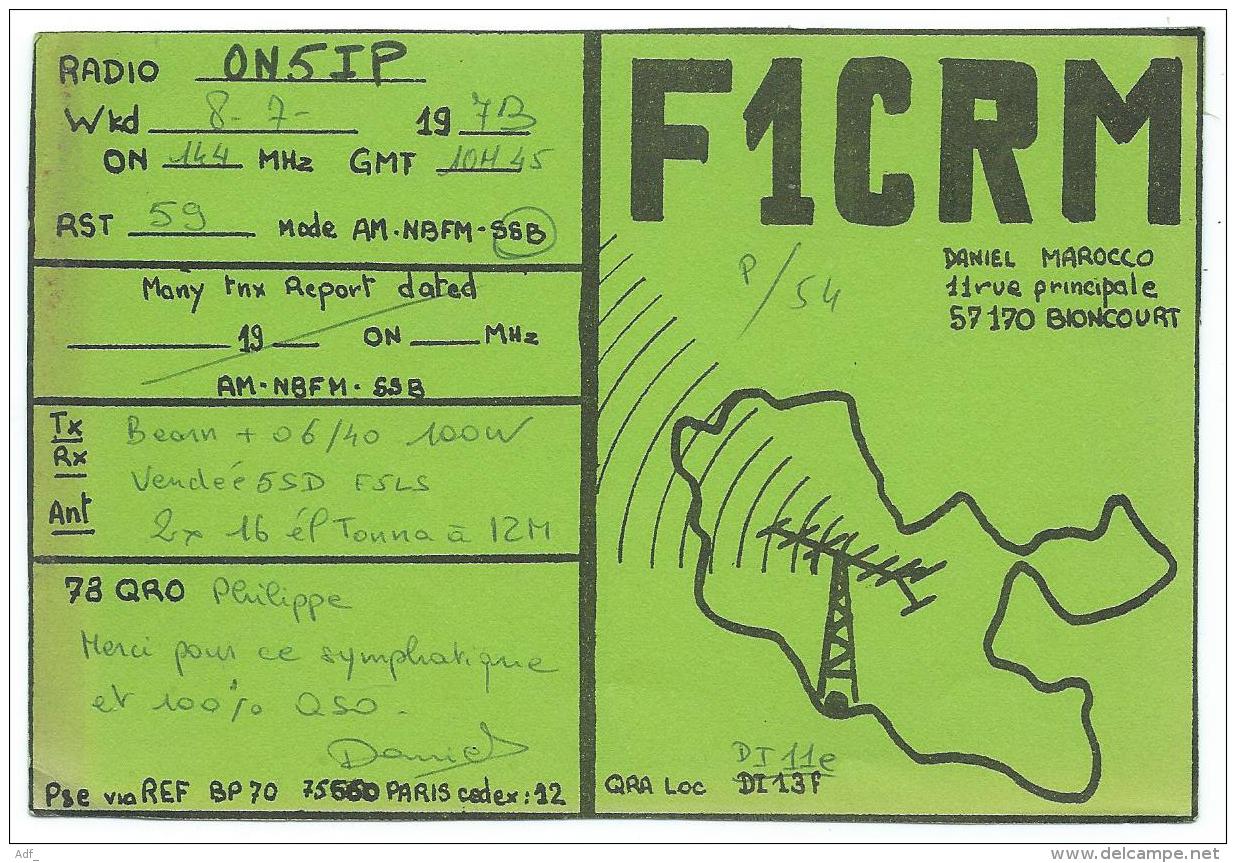 CARTE QSL FRANCE F1CRM, RADIO AMATEUR, BIONCOURT, MOSELLE 57 - Radio Amateur