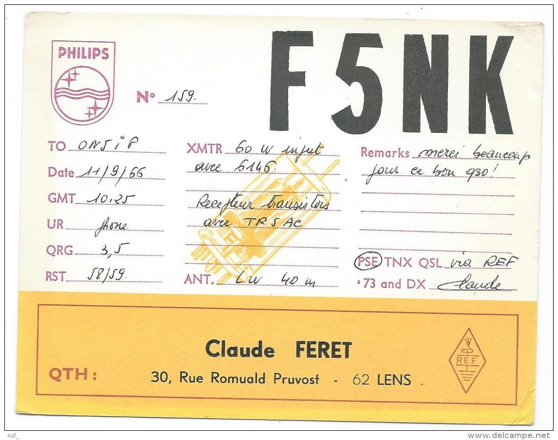 CARTE QSL FRANCE F5NK, RADIO AMATEUR, LENS, PAS DE CALAIS 62 - Radio Amateur