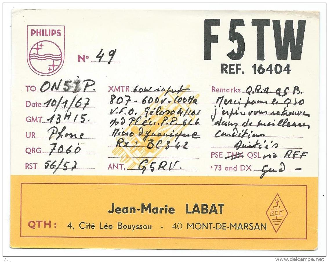 CARTE QSL FRANCE F5TW, RADIO AMATEUR, MONT DE MARSAN, LANDES 40 - Radio Amateur
