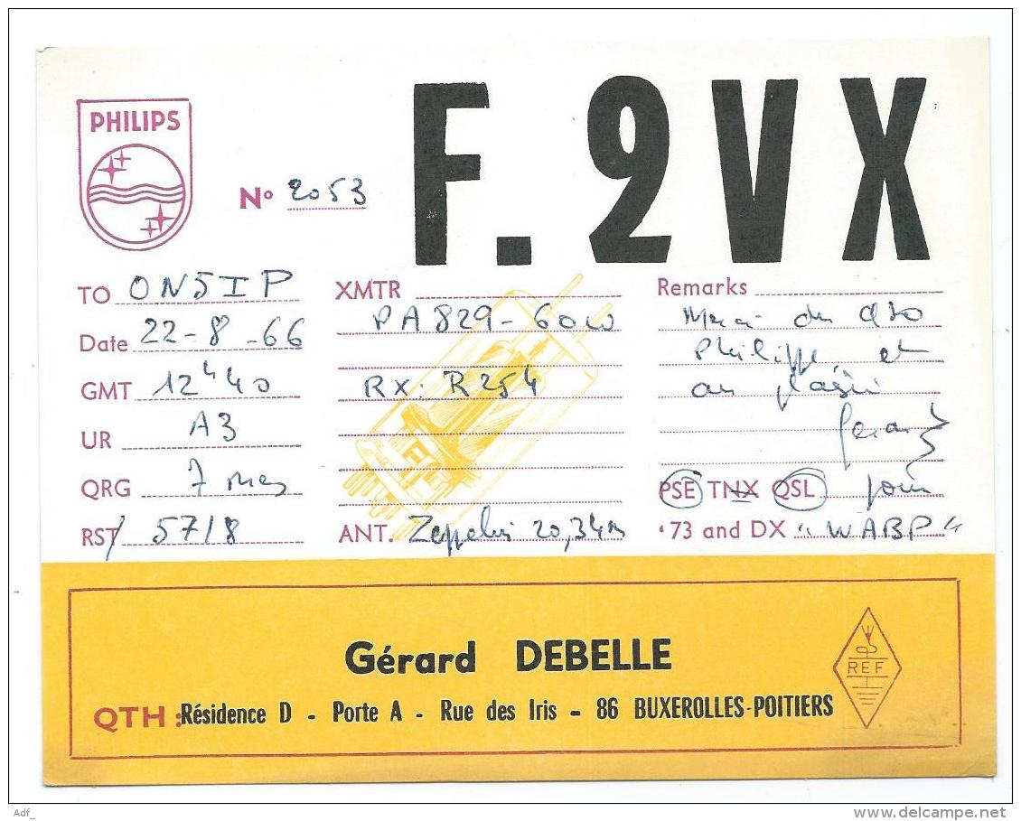 CARTE QSL FRANCE F.2VX, RADIO AMATEUR, BUXEROLLES - POITIERS, VIENNE 86 - Radio Amateur