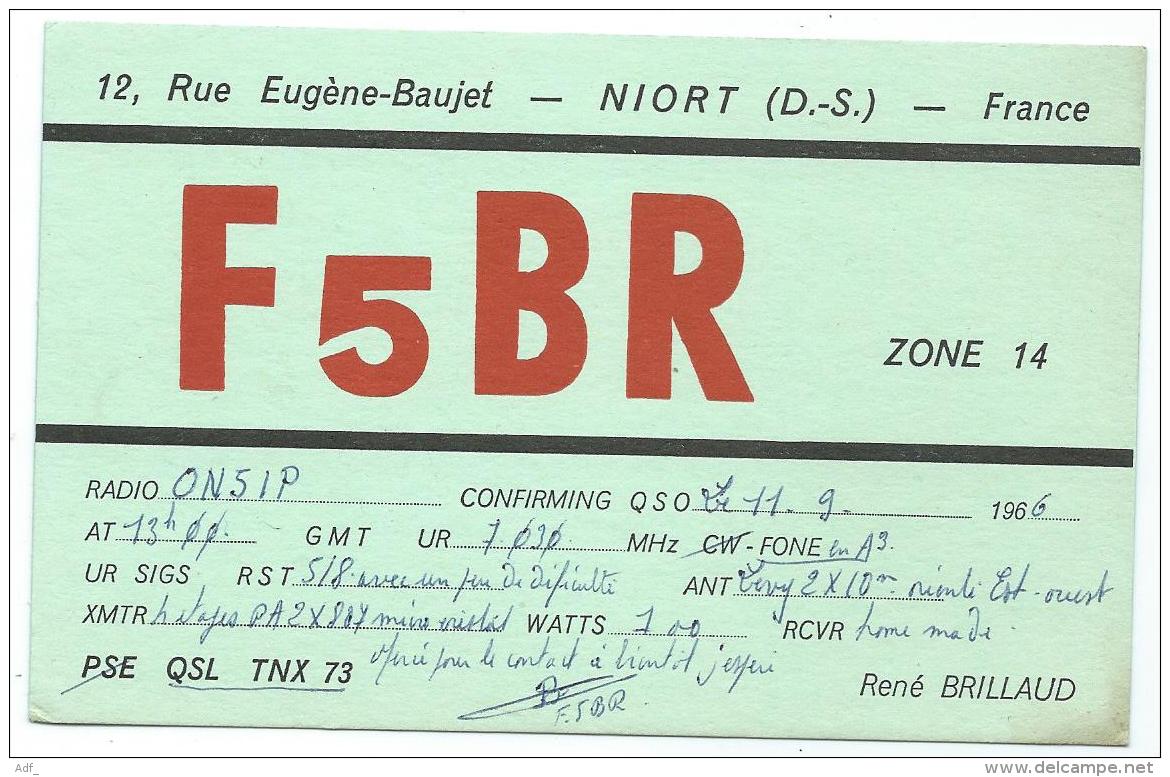 CARTE QSL FRANCE F5BR, RADIO AMATEUR, NIORT, DEUX SEVRES 79 - Radio Amateur