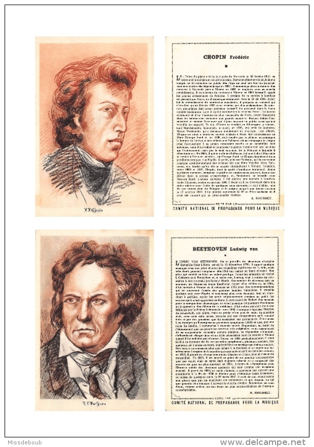 ILLUSTRATION De CHOPIN Et  BEETHOVEN  -LOT DE 2 - COMITE NATIONAL De PROPAGANDE Pour La MUSIQUE - Dos Vierge   - 2 Scans - Musique Et Musiciens