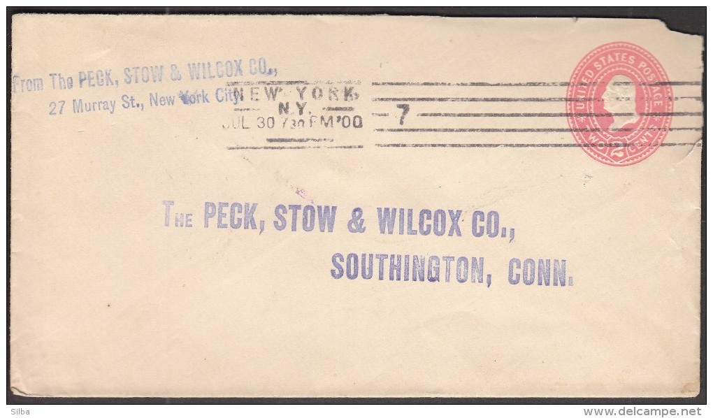 United States New York 1900 / Two Cents Red / Postal Stationery / Peck, Stow & Wilcox Co. (PEXTO) / Machine Stamp - ...-1900