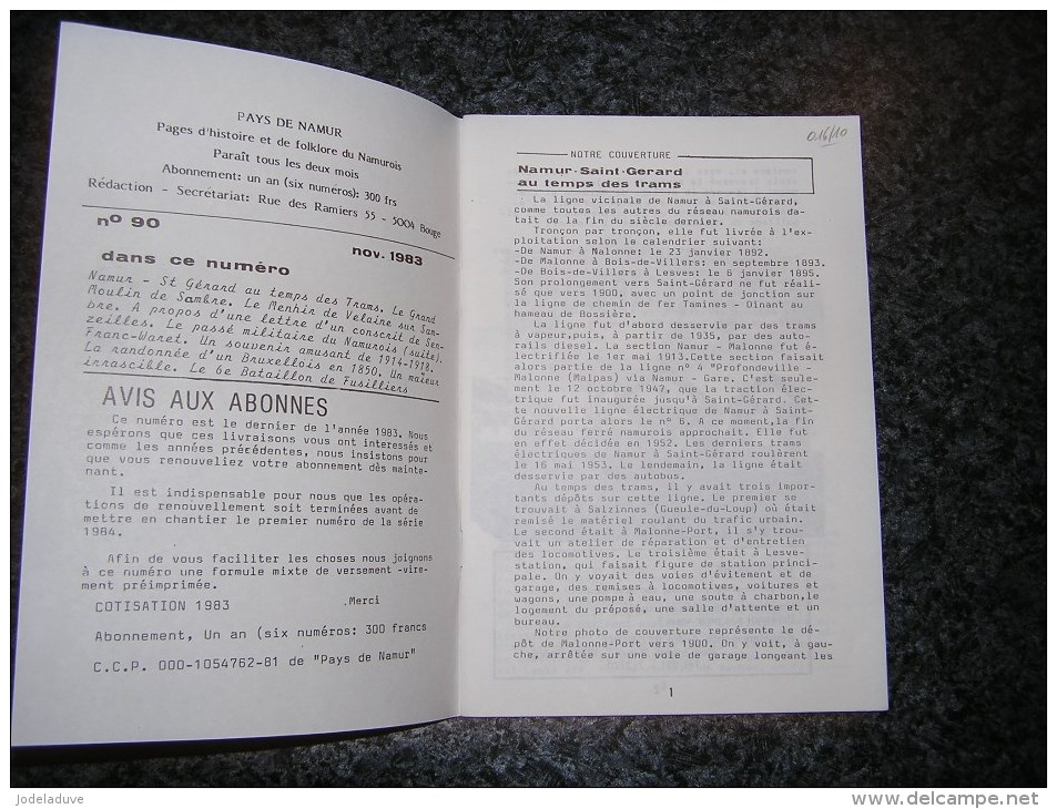 PAYS DE NAMUR Revue N° 90 Régionalisme St Gérard Au Temps Des Trams Senzeilles Passé Militaire Fusilliers Franc Waret - België