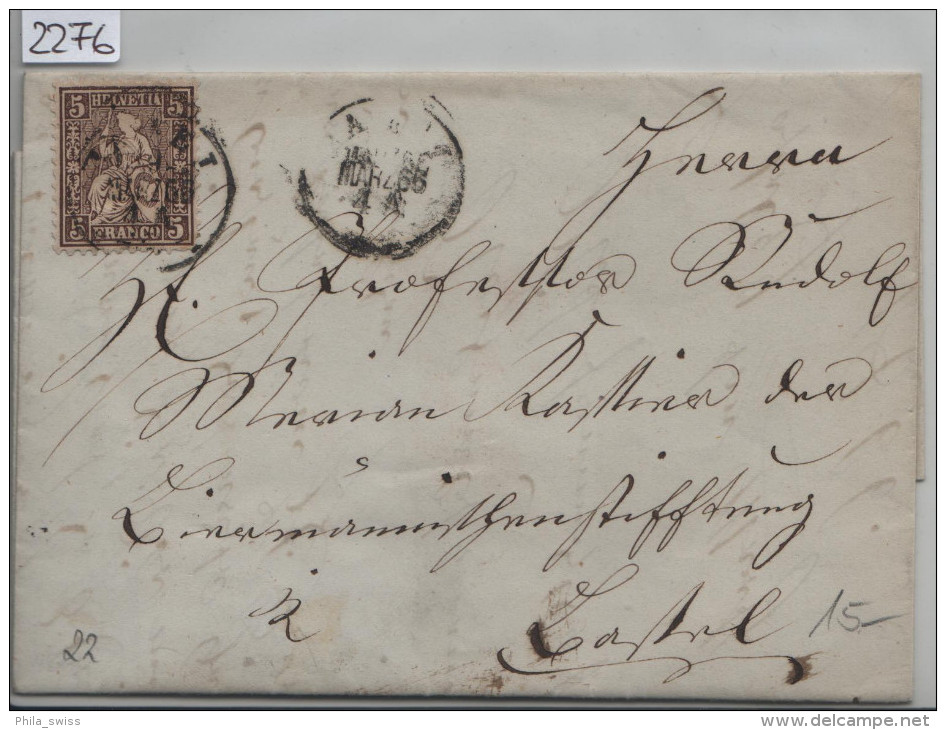 1866 Sitzende Helvetia/Helvétie Assise 30/22 - Stempel: Basel 9.März 66 - Briefe U. Dokumente