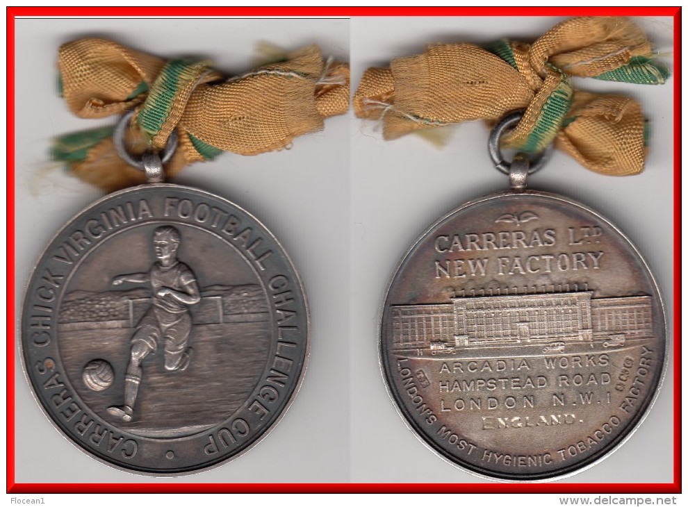 *** GREAT BRITAIN - MEDAL CARRERAS LTD NEW FACTORY - CARRERAS CHICK VIRGINIA FOOTBALL CHALLENGE CUP (1928) - SILVER **** - Professionnels/De Société