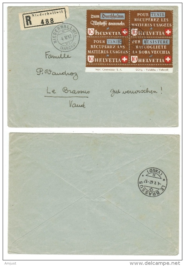 Suisse // Schweiz// Switzerland// Entiers Postaux // Lettre Recommandée  Au Départ De Niederhallwil Pour Le Brassus - Lettres & Documents