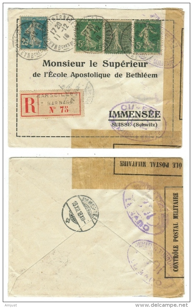Suisse // Schweiz// Switzerland// Entiers Postaux // Lettre Recommandée  Censurée Au Départ De Marseille Pour La Suisse - 1906-38 Semeuse Con Cameo