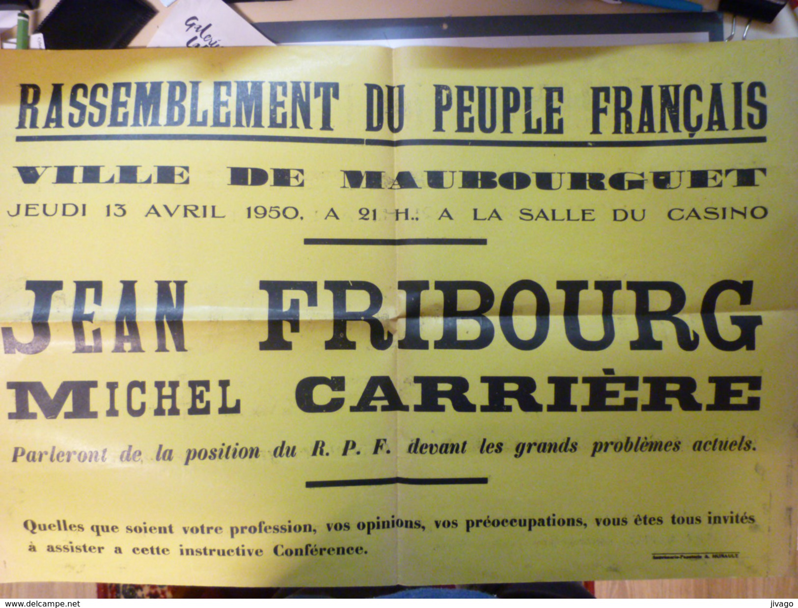 VILLE De MAUBOURGUET  : AFFICHE De  1950  RASSEMBLEMENT Du PEUPLE FRANCAIS X - Posters