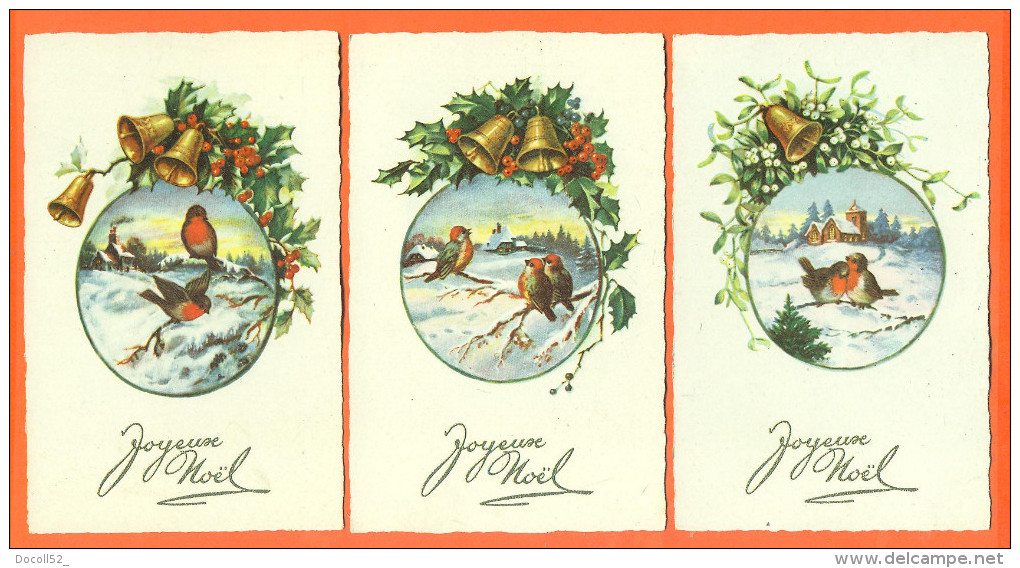 Lot De 3 CPA Joyeux Noel - Houe - Oiseaux - Meme Série D´editeur Et Non Ecrites - Fleurs