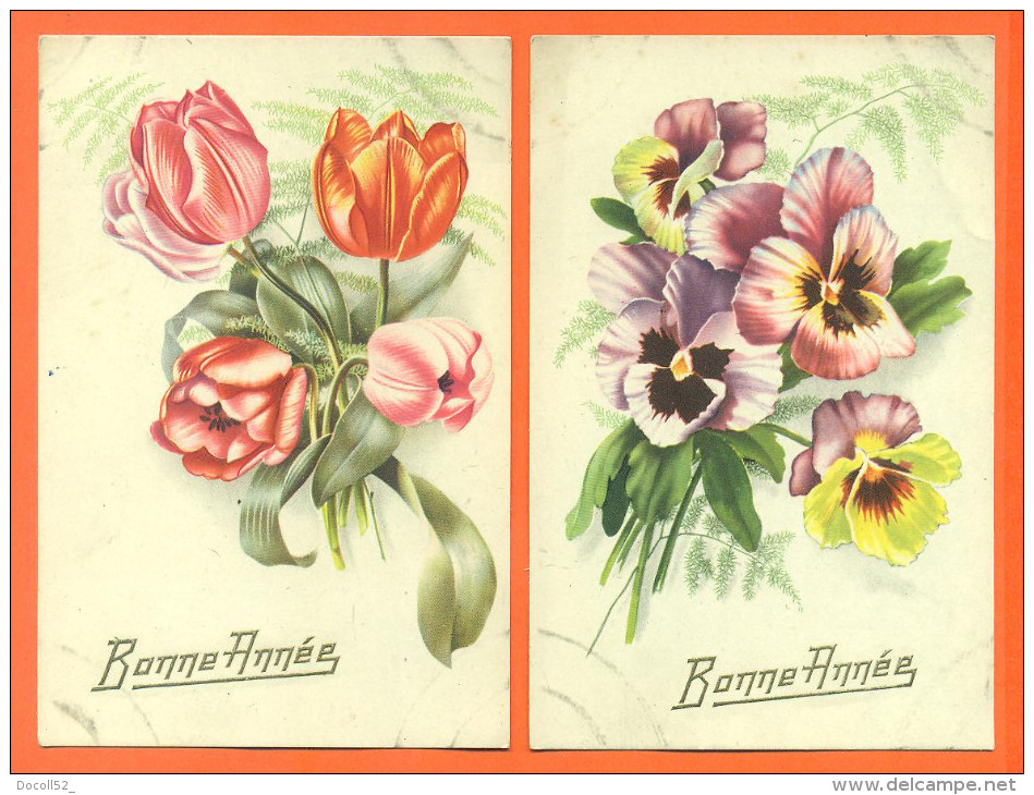 Lot De 2 CPA Bonne Année - Fleurs Pensées - Tulipes - Non Ecrites - Fleurs