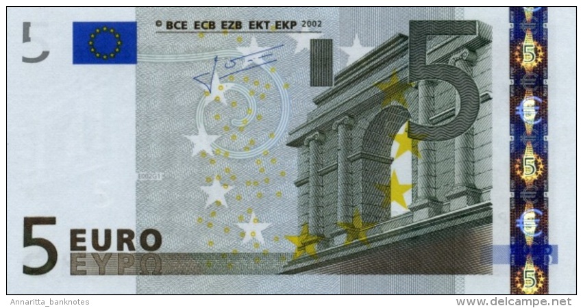 European Union (ECB) 5 Euro 2002 Netherlands Letter: E UNC Cat No. P-8p / EU101p2 - 5 Euro