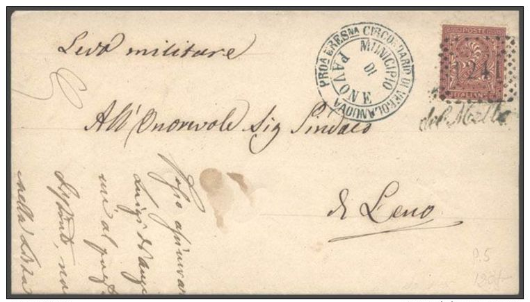 1876 PAVONE DEL MELLA Corsivo Verde Di Collettoria Su Soprascritta Affrancata C.2 (T15) - Storia Postale