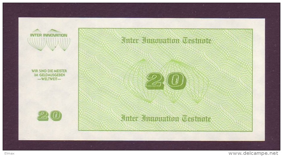 Test Note  " Inter Innovation  " 20 DM, Both Sides Same, UNC Rare - Altri & Non Classificati