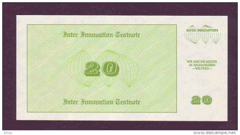 Test Note  " Inter Innovation  " 20 DM, Both Sides Same, UNC Rare - Altri & Non Classificati