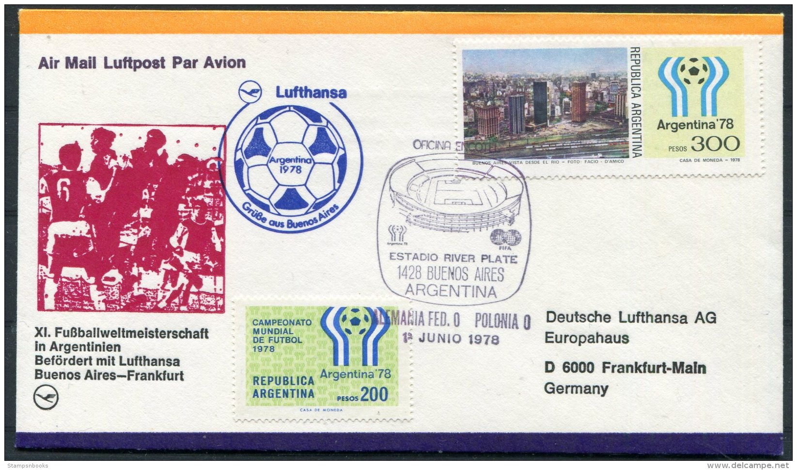 1978 Argentina Football World Cup, Germany Lufthansa Flight Cover, Germany 0 V Poland 0 - Covers & Documents