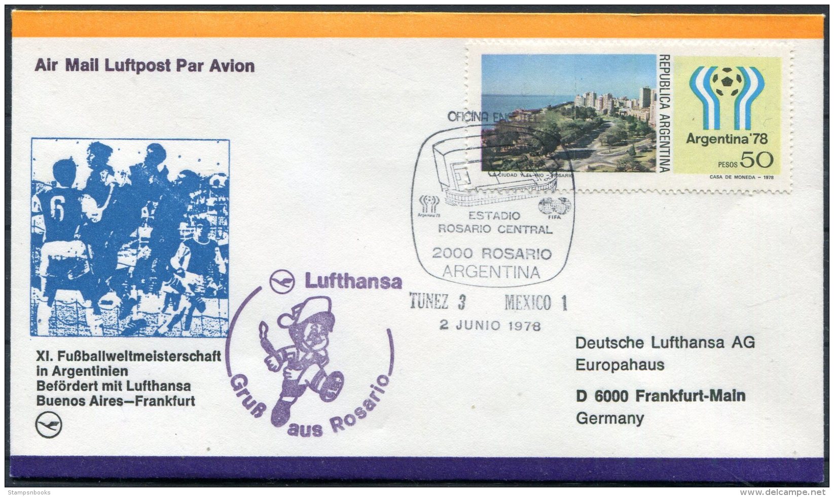 1978 Argentina Football World Cup, Germany Lufthansa Flight Cover, Tunisia 3 V Mexico 1 - Covers & Documents