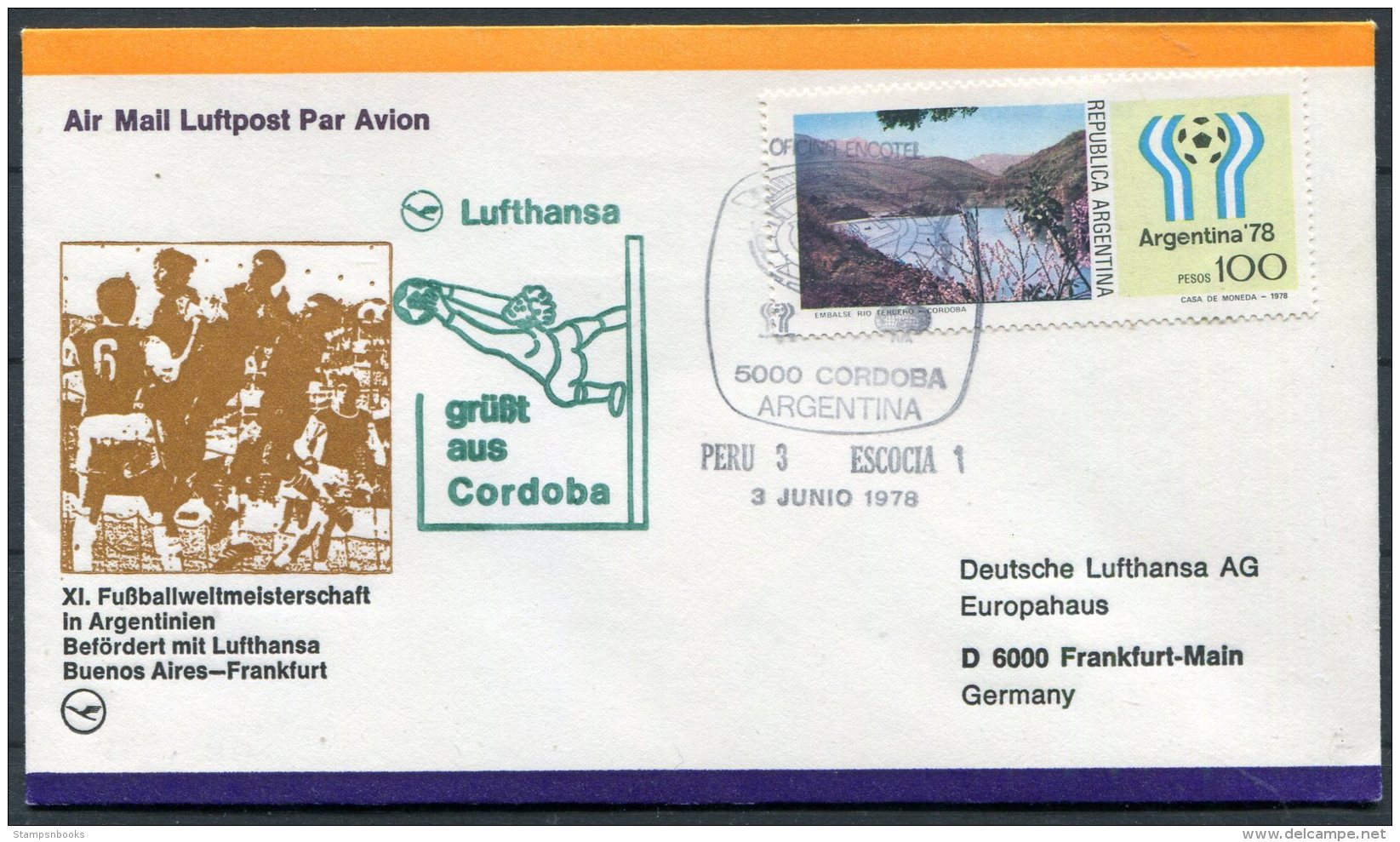 1978 Argentina Football World Cup, Germany Lufthansa Flight Cover, Peru 3 V Scotland 1 - Covers & Documents