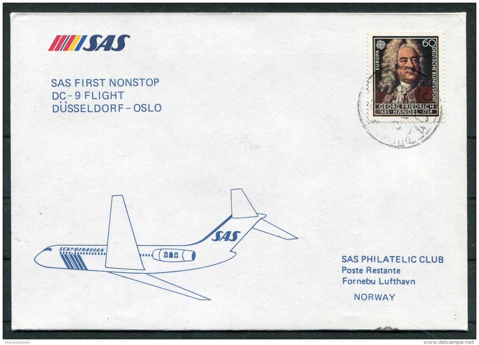 1985 Germany Norway SAS First Flight Cover. Dusseldorf - Oslo - Briefe U. Dokumente