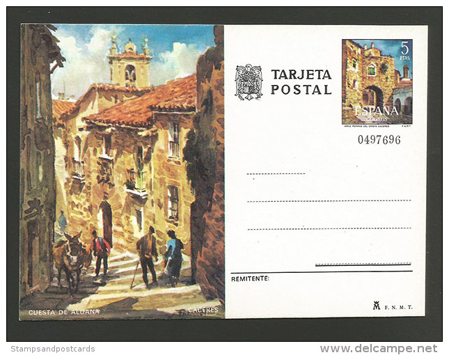 Espagne Entier Postal Caceres Vue Avec âne Spain Postal Stationery Caceres View With Donkey - Burros Y Asnos