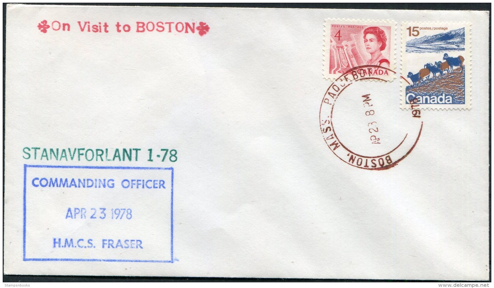 1978 Canada Boston USA Paquebot Stanavforlant H.M.C.S. FRASER Ship Cover - Commemorativi