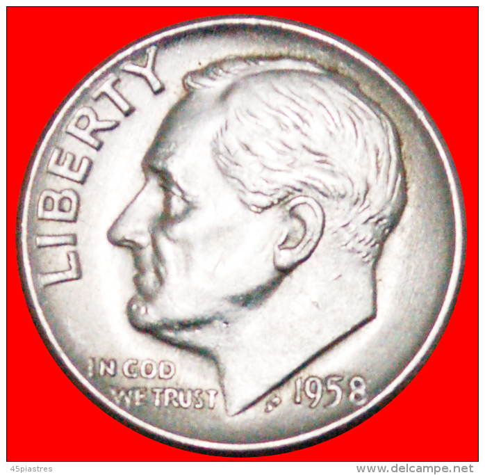 * DISCOVERY COIN: USA ★ 10 CENT SILVER 1958D ROOSEVELT (1858-1945)! LOW START &#x2605; NO RESERVE!!! - Erreurs