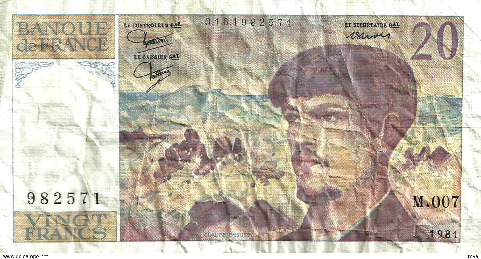 FRANCE 20 FRANCS DEBUSSY MAN FRONT & BACK SIGN VARIETY DATED 1981 P151a F READ DESCRIPTION - 20 F 1980-1997 ''Debussy''