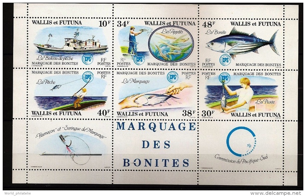 Wallis & Futuna 1979 N° BF 2 ** Bonite, Thon, Bateau De Pêche, Canne à Pêche, Appât, Mains, Force, Dynamomètre, Hameçon - Unused Stamps