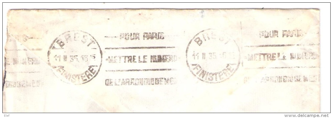 Lettre De CHERBOURG , Manche  Flamme " Hague Val De Saire Sa Rade Ses Transatlantiques.." Sur 50 C PAIX ,1935 > Brest TB - Oblitérations Mécaniques (flammes)