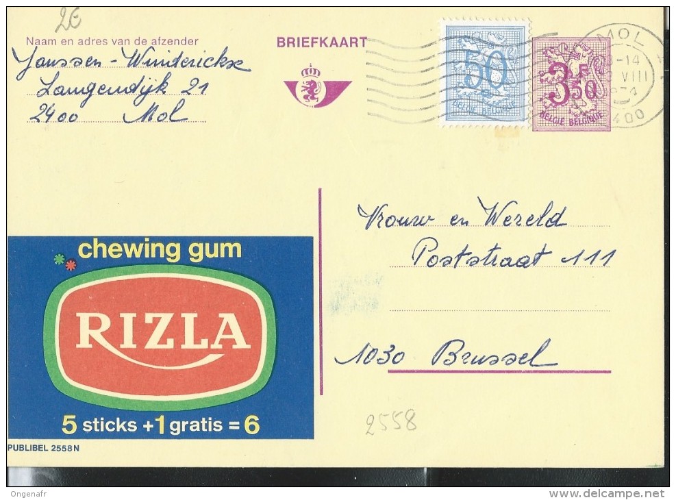 Publibel Obl. N° 2558 ( Chewing Gum: RIZLA) Obl: Mol 1974 - Publibels