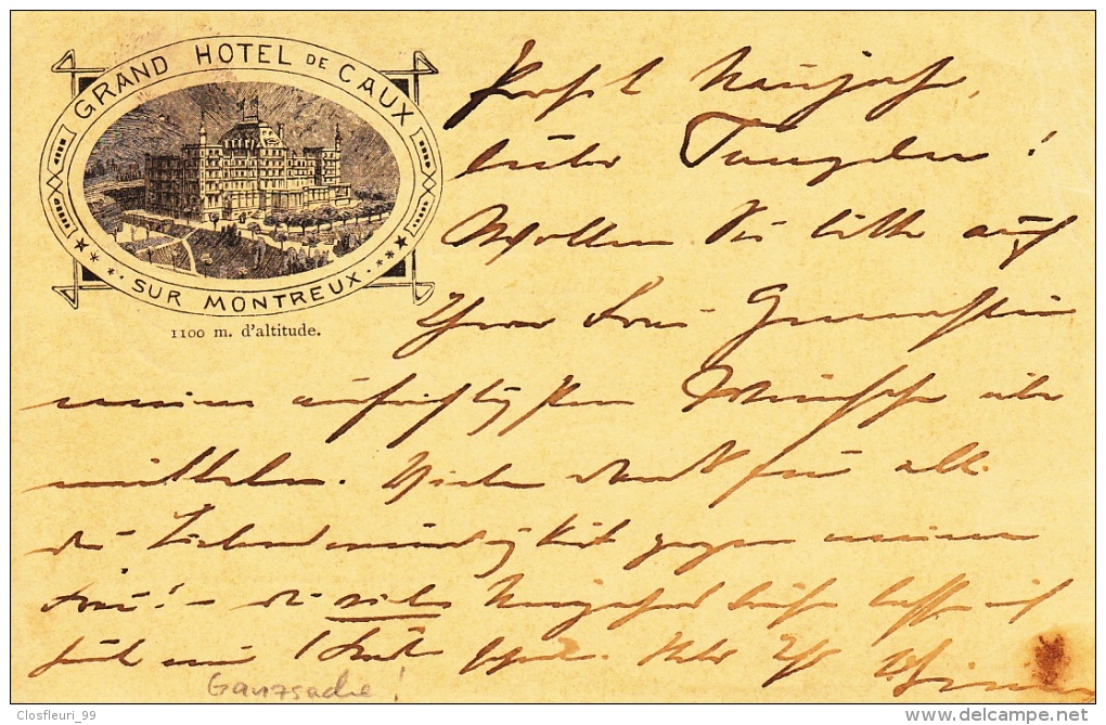 Entier Postal Grand Hotel De Caux Sur Montreux - Montreux 27.XII.1894 - Rare. - Stamped Stationery