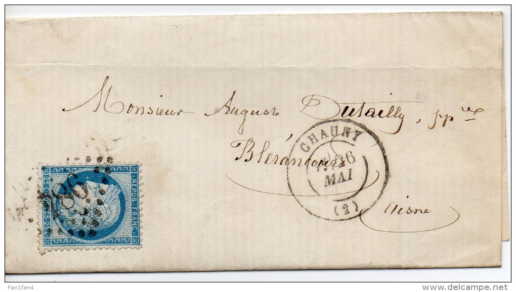 FRANCE - 1875 - Emission Cérès, IIIème République - N° 60A - 25 C. Bleu Sur Lettre - Losange Gros Chiffres - 1849-1876: Période Classique