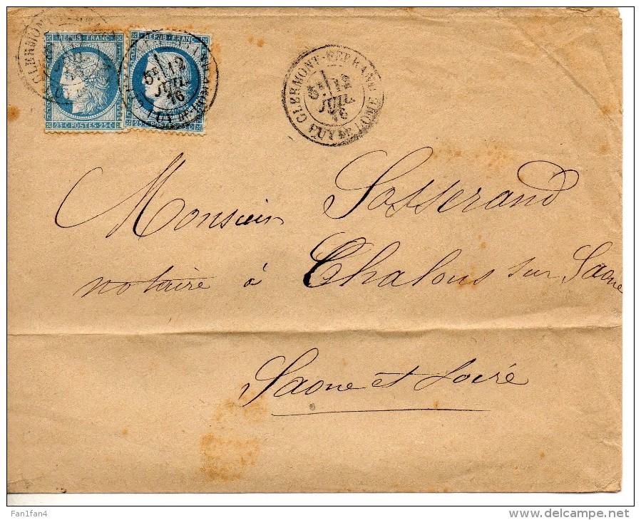 FRANCE - 1872 - Emission Cérès, IIIème République - N° 60A Et 60Aa - 25 C. Bleu Sur Env. (Bureau De Passe 2565) - 1849-1876: Période Classique