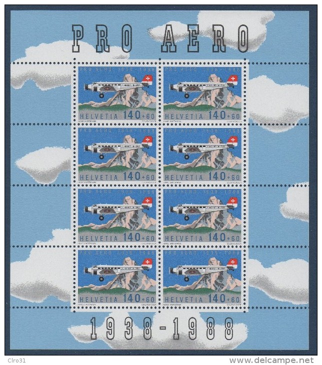 CH 1988  PA    Cinquantenaire Pro Aero : Feuillet De 8 Timbres   N° YT 49 ** MNH - Ungebraucht