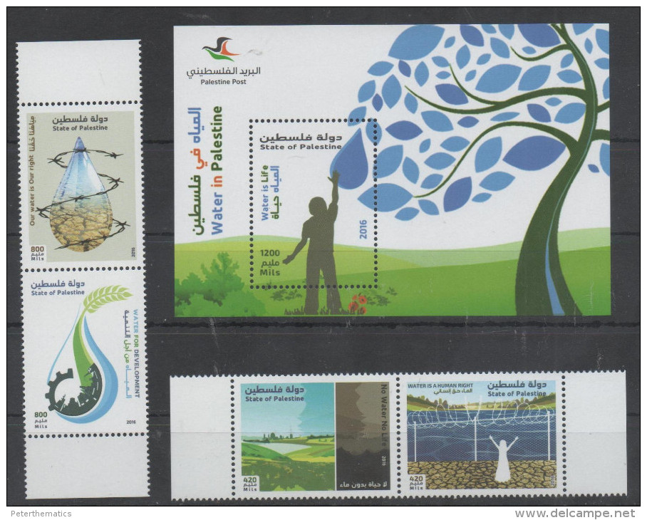 PALESTINE, 2016, MNH, WATER, WATER AS A HUMAN  RIGHT, TREES, BARBED WIRE, 4v+  S/SHEET - Environment & Climate Protection