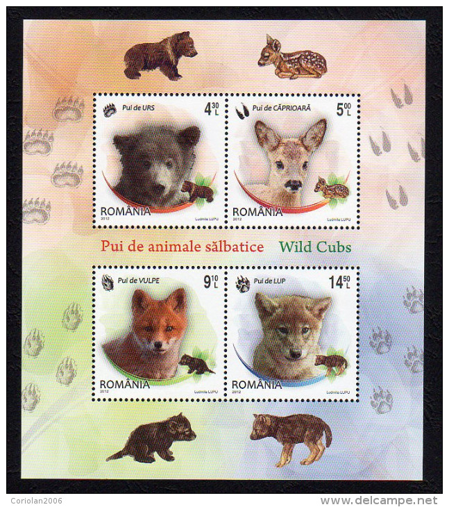 Romania 2012 / Wild Cubs / Block - Unused Stamps